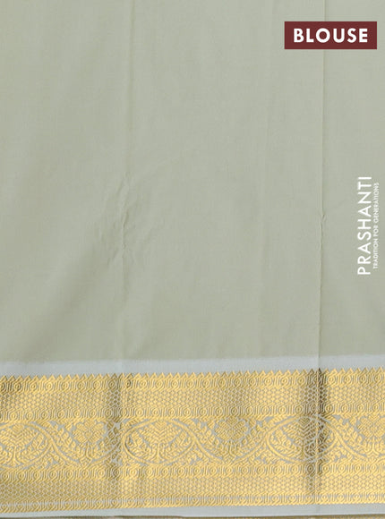 Semi kanchipuram silk saree coffee brown and mild pista green with allover zari weaves & buttas and zari woven border