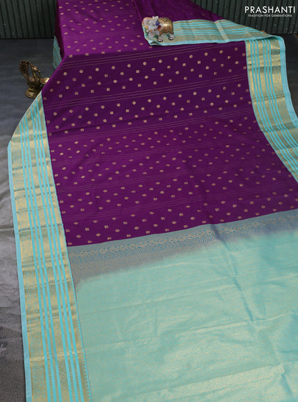Semi kanchipuram silk saree purple and teal green with allover zari weaves & buttas and zari woven border