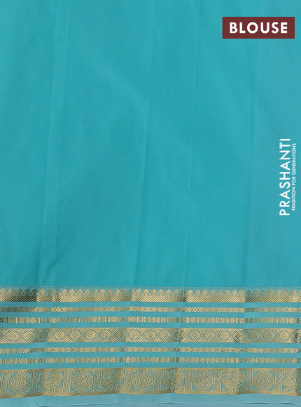 Semi kanchipuram silk saree purple and teal green with allover zari weaves & buttas and zari woven border