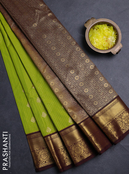 Semi kanchipuram silk saree lime green and deep maroon with allover zari checks & buttas and zari woven border