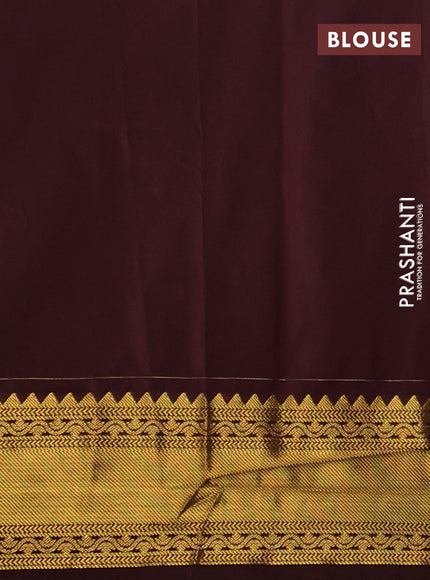 Semi kanchipuram silk saree teal blue and coffee brown with allover zari weaves & buttas and zari woven border