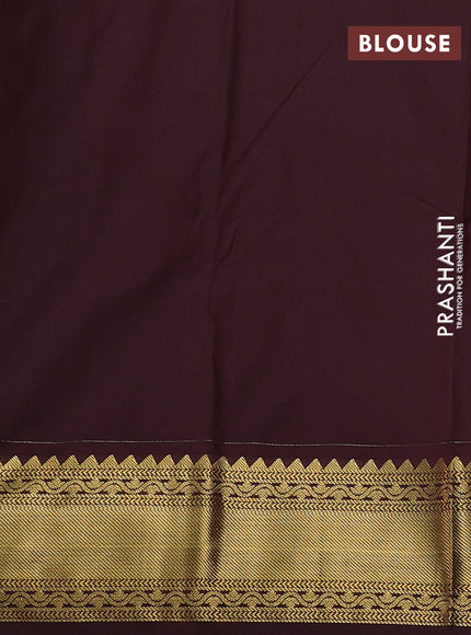 Semi kanchipuram silk saree light green and coffee brown with allover zari weaves & buttas and zari woven border