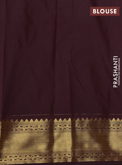 Semi kanchipuram silk saree pista green and coffee brown with allover zari weaves & buttas and rettapet zari woven border