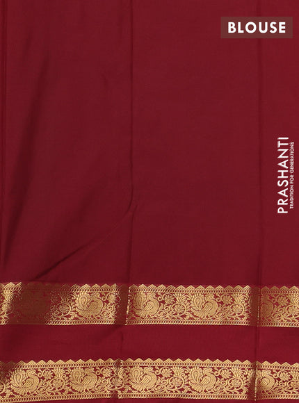 Semi kanchipuram silk saree peacock blue and deep maroon with allover zari woven buttas and rettapet zari woven border