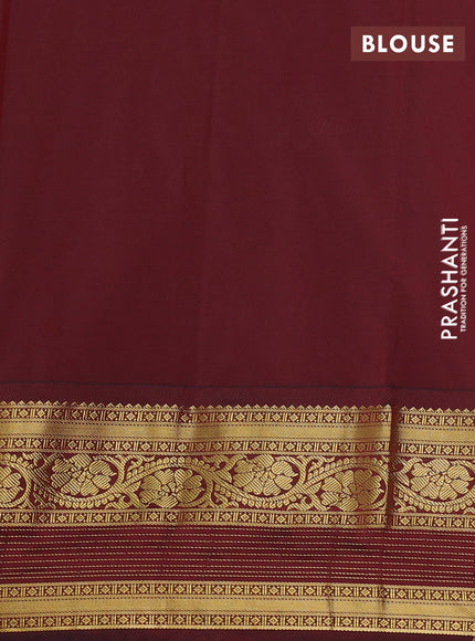 Semi kanchipuram silk saree light green and deep maroon with allover zari weaves & buttas and long zari woven korvai border