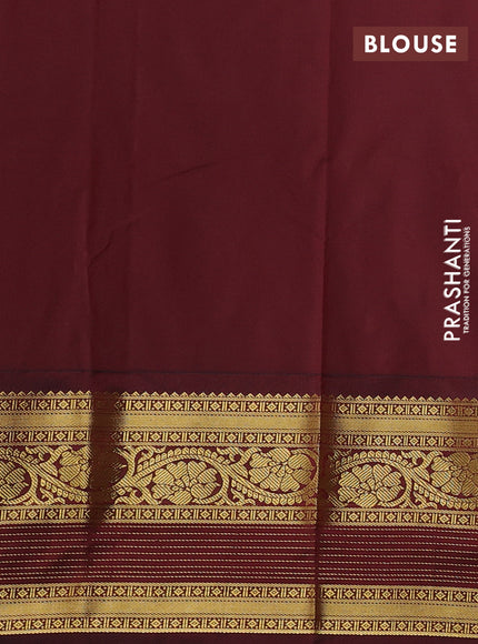 Semi kanchipuram silk saree pastel green and deep maroon with allover zari weaves & buttas and long zari woven korvai border