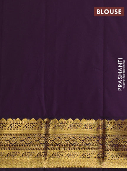 Semi kanchipuram silk saree yellow and deep purple with allover zari weaves & buttas and zari woven korvai border