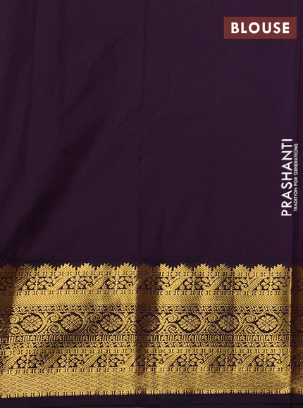 Semi kanchipuram silk saree off white and deep purple with allover zari weaves & buttas and zari woven korvai border