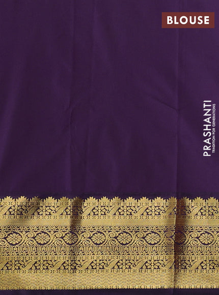 Semi kanchipuram silk saree orange and deep purple with allover zari weaves & buttas and zari woven korvai border