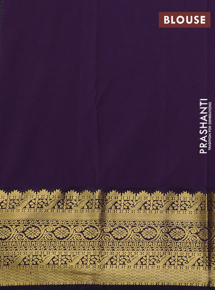 Semi kanchipuram silk saree pastel green and deep purple with allover zari weaves & buttas and zari woven korvai border