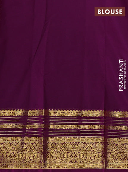 Semi kanchipuram silk saree lavender and purple with allover zari woven buttas and zari woven korvai border