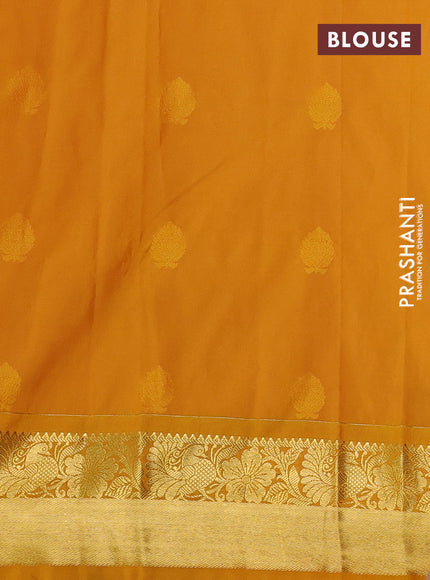 Semi kanchipuram silk saree blue and yellow with allover zari weaves & buttas and zari woven korvai border