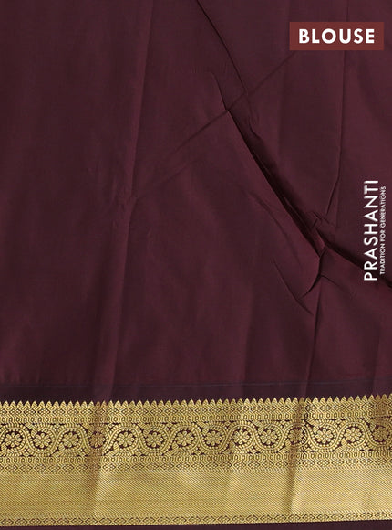 Semi kanchipuram silk saree mustard yellow and coffee brown with zari woven buttas and zari woven korvai border
