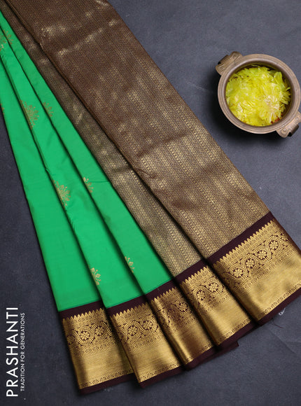 Semi kanchipuram silk saree light green and deep maroon with zari woven buttas and zari woven border