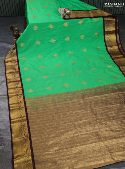 Semi kanchipuram silk saree light green and deep maroon with zari woven buttas and zari woven border