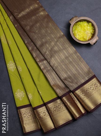 Semi kanchipuram silk saree light green and deep maroon with allover zari woven buttas and zari woven border
