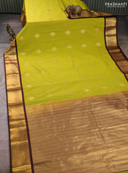 Semi kanchipuram silk saree light green and deep maroon with allover zari woven buttas and zari woven border