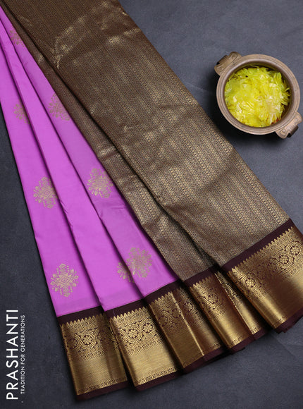 Semi kanchipuram silk saree lavender and deep maroon with allover zari woven buttas and zari woven border