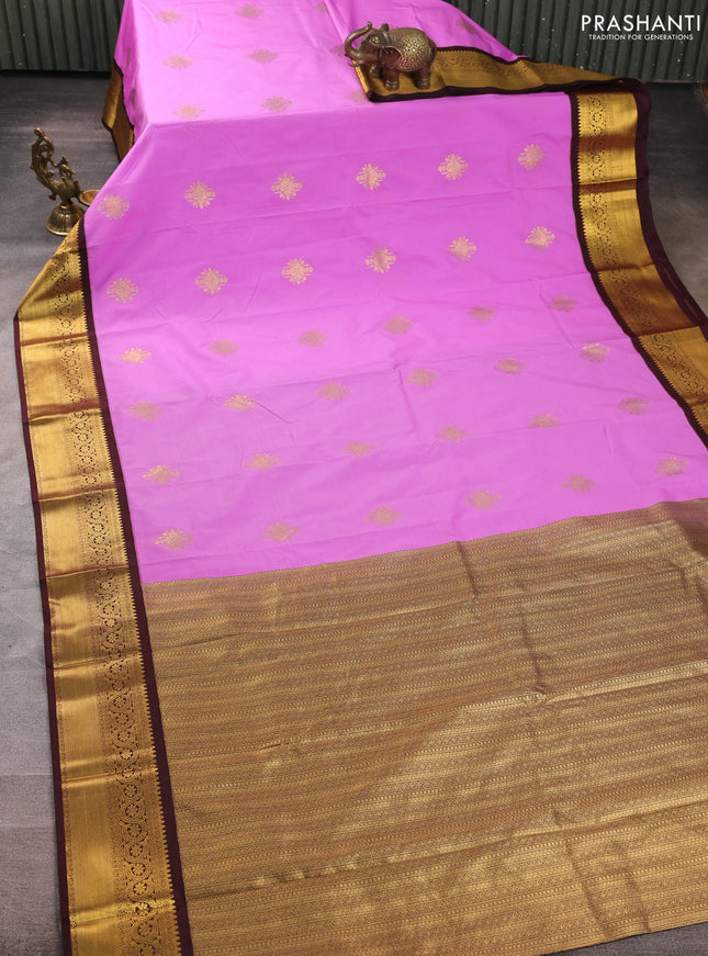 Semi kanchipuram silk saree lavender and deep maroon with allover zari woven buttas and zari woven border
