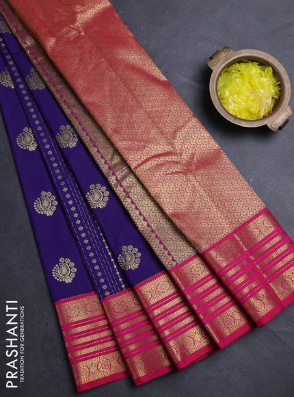 Semi kanchipuram silk saree violet and pink with allover zari weaves & buttas and zari woven korvai border