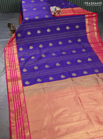 Semi kanchipuram silk saree violet and pink with allover zari weaves & buttas and zari woven korvai border