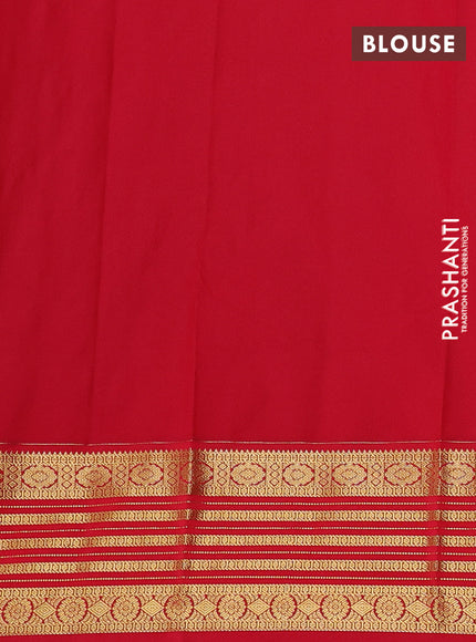 Semi kanchipuram silk saree lime green and red with allover zari weaves & buttas and zari woven korvai border
