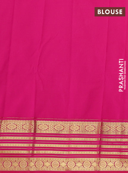 Semi kanchipuram silk saree mustard yellow and pink with allover zari weaves & buttas and zari woven korvai border