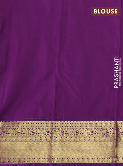 Semi kanchipuram silk saree mehendi green and violet with allovr zari checks & buttas and zari woven border