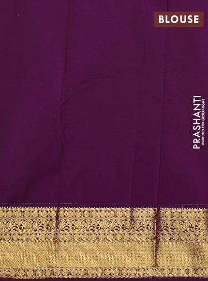 Semi kanchipuram silk saree pastel pink and purple with allover zari checks & buttas and zari woven border