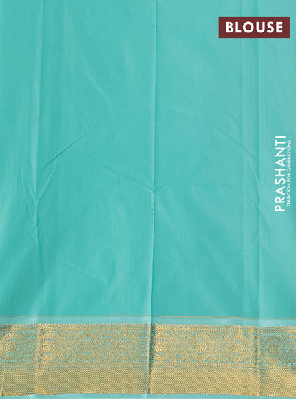 Semi kanchipuram silk saree coffee brown and teal green with allover zari woven buttas and zari woven border
