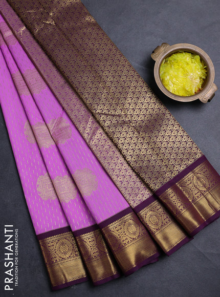 Semi kanchipuram silk saree lavender and deep purple with allover zari woven buttas and zari woven border