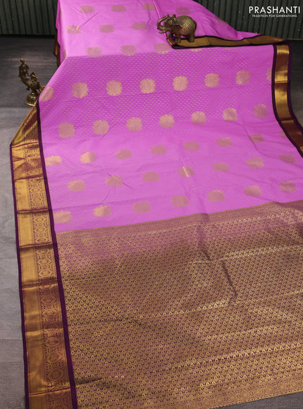 Semi kanchipuram silk saree lavender and deep purple with allover zari woven buttas and zari woven border