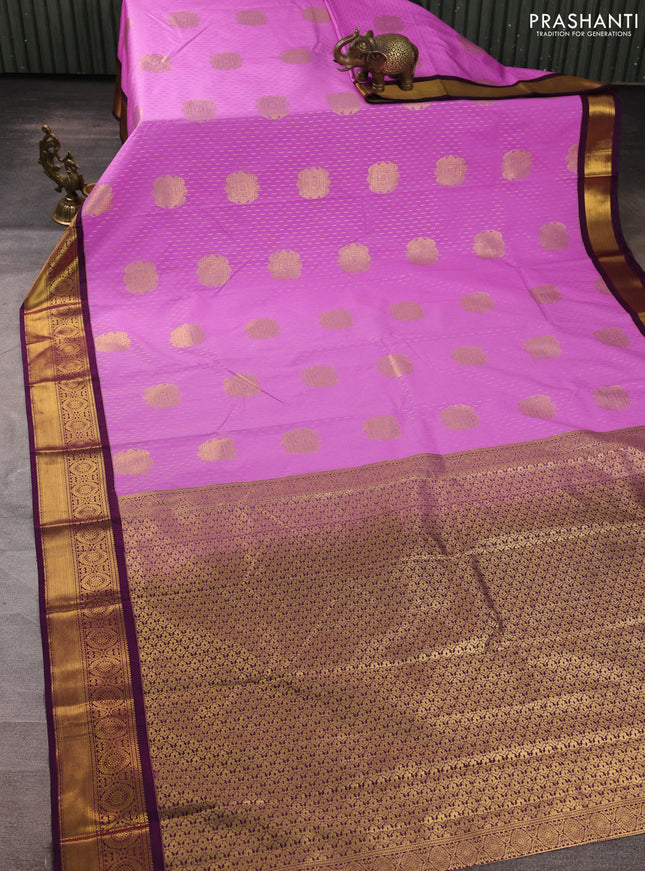 Semi kanchipuram silk saree lavender and deep purple with allover zari woven buttas and zari woven border