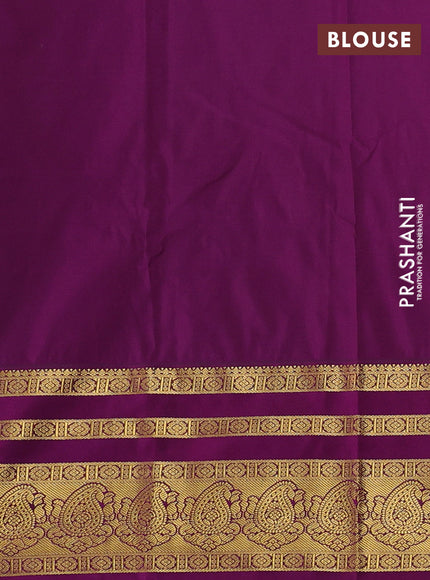Semi kanchipuram silk saree mustard yellow and purple with allover zari weaves & buttas and long zari woven border