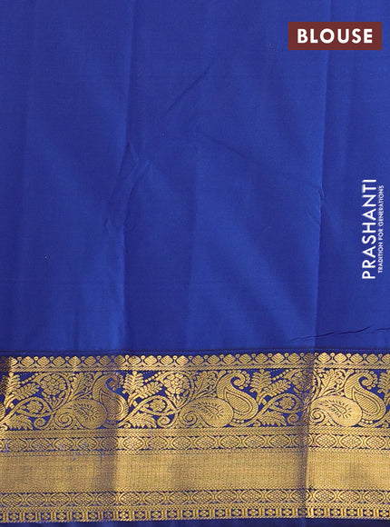 Semi kanchipuram silk saree tomato pink and blue with allover zari weaves & buttas and zari woven border