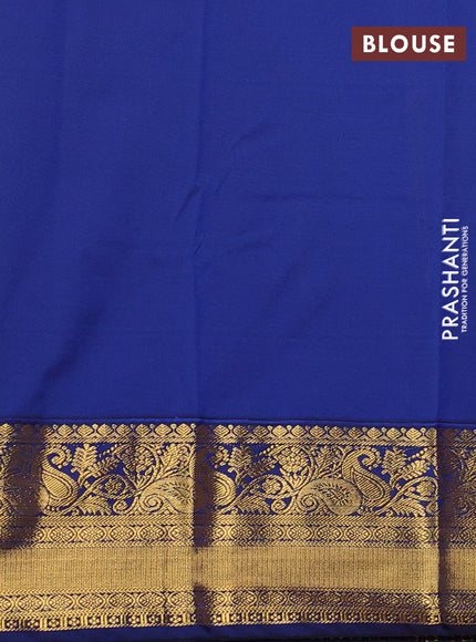 Semi kanchipuram silk saree mustard yellow and blue with allover zari weaves & buttas and zari woven border