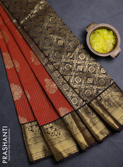 Semi kanchipuram silk saree rust shade and coffee brown with allover zari weaves & buttas and zari woven border