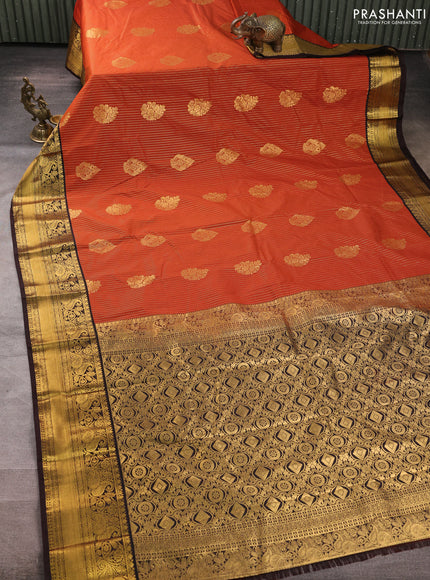 Semi kanchipuram silk saree rust shade and coffee brown with allover zari weaves & buttas and zari woven border