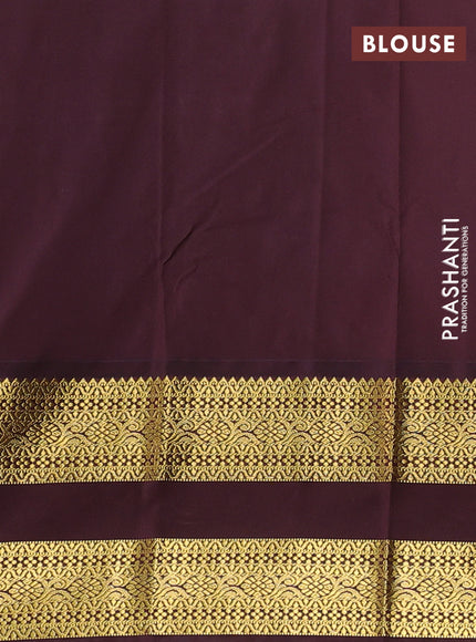 Semi kanchipuram silk saree light green and deep maroon with allover zari woven buttas and long rettapet zari woven border