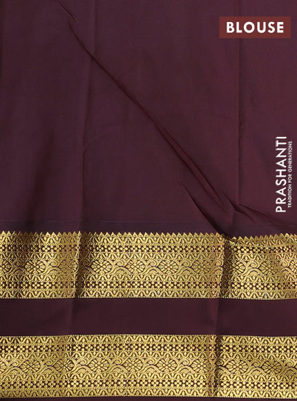 Semi kanchipuram silk saree teal blue and deep maroon with allover zari woven buttas and long rettapet zari woven border