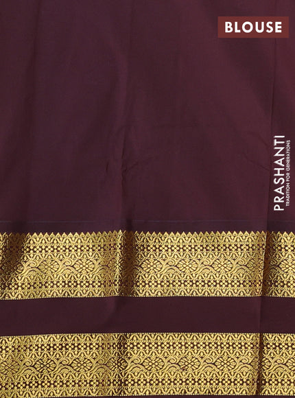 Semi kanchipuram silk saree mustard yellow and deep maroon with allover zari woven buttas and long rettapet zari woven border