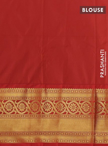 Semi kanchipuram silk saree lime green and red with allover zari weaves & buttas and long zari woven border