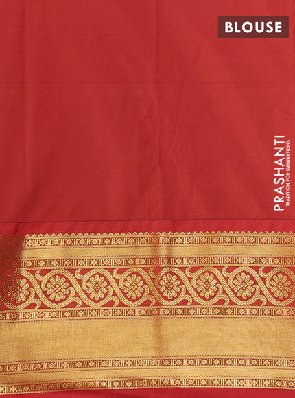 Semi kanchipuram silk saree peacock blue and red with allover zari weaves & buttas and long zari woven border