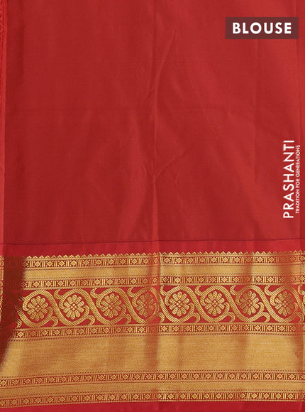Semi kanchipuram silk saree lavender and red with allover zari weaves & buttas and long zari woven border