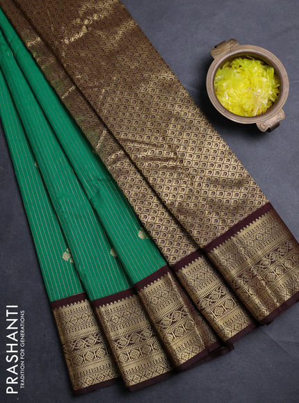 Semi kanchipuram silk saree green and deep maroon with allover zari weaves & buttas and zari woven border