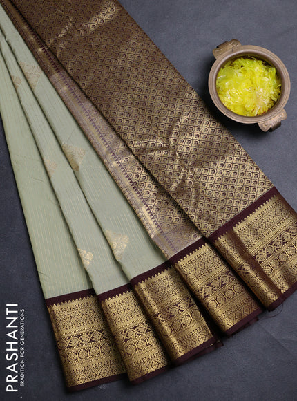 Semi kanchipuram silk saree mild pista green and deep maroon with allover zari weaves & buttas and zari woven border