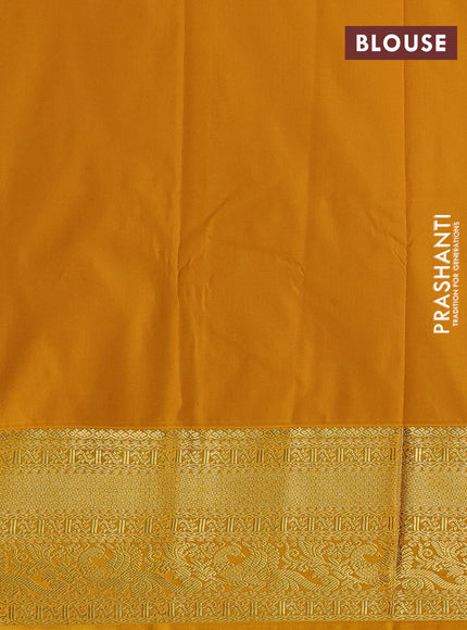 Semi kanchipuram silk saree cs blue and mustard yellow with allover zari weaves & buttas and zari woven border
