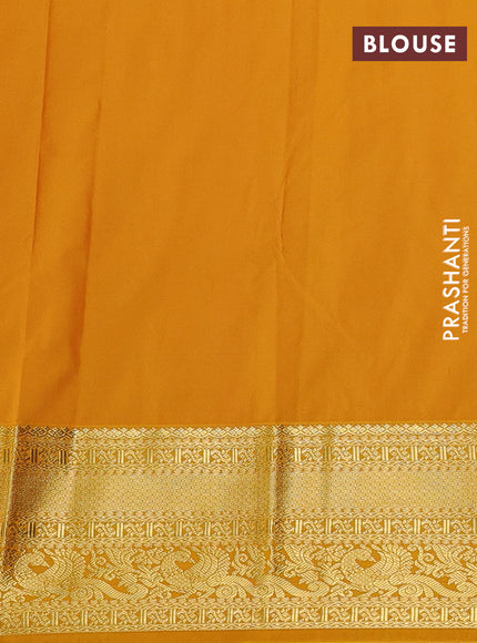 Semi kanchipuram silk saree maroon and mustard yellow with allover zari weaves & buttas and zari woven border