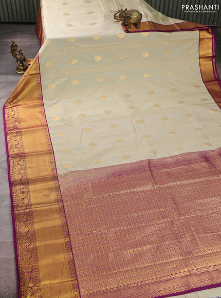 Semi kanchipuram silk saree pista green and purple with allover zari weaves & buttas and long zari woven border