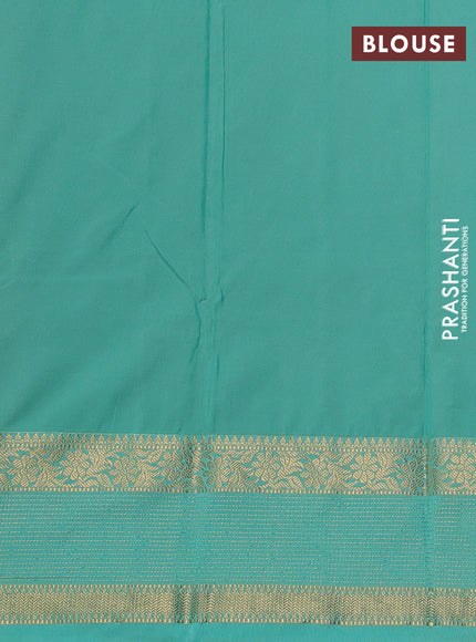 Semi kanchipuram silk saree maroon and teal green with allover zari woven buttas and zari woven korvai border